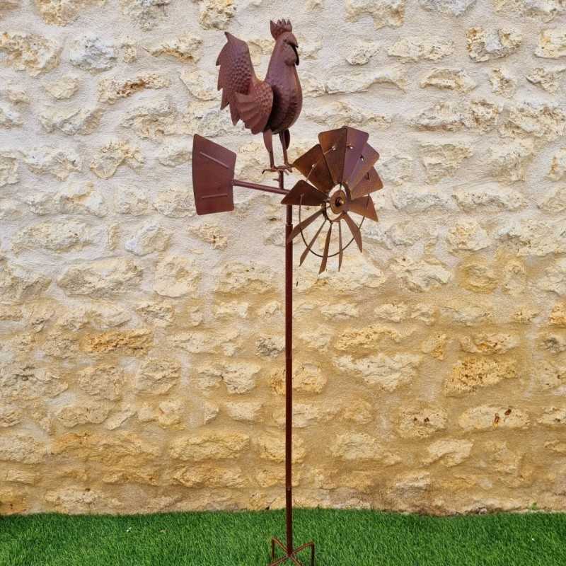 Pic, decoratieve tuinwindmolen van ijzer met haanmotief en roestlook 54,90 € LEZARD DU JARDIN