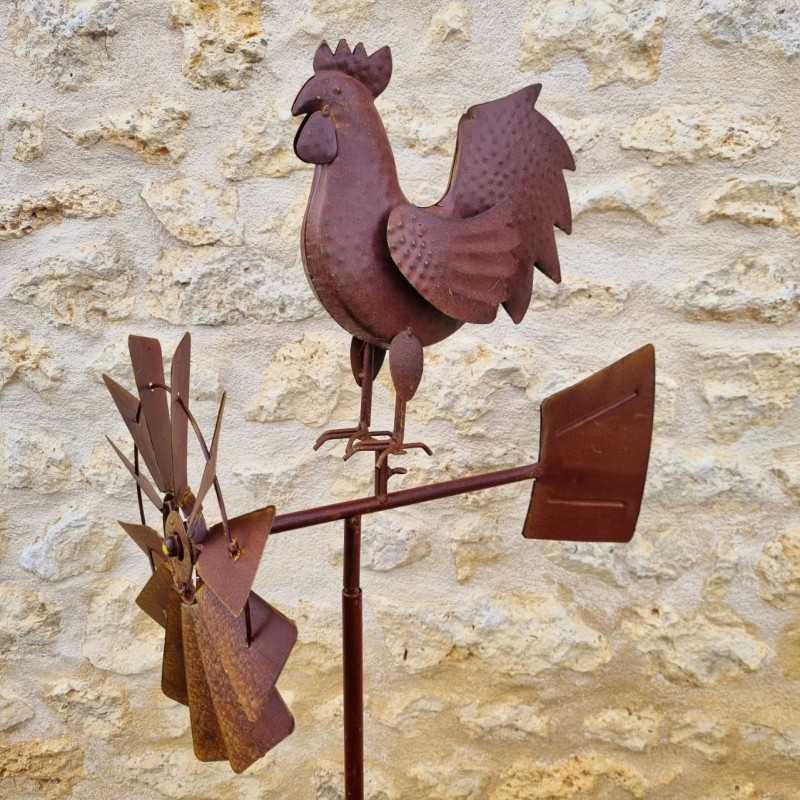 Pic, decoratieve tuinwindmolen van ijzer met haanmotief en roestlook 54,90 € LEZARD DU JARDIN