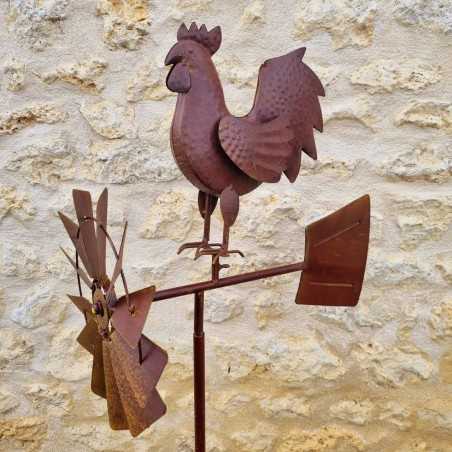 Pic, molino decorativo de jardín en hierro con motivo de gallo aspecto óxido 54,90 € LEZARD DU JARDIN