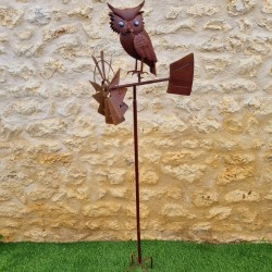 Pic, molino decorativo de jardín en hierro con motivo de búho acabado óxido 54,90 € LEZARD DU JARDIN