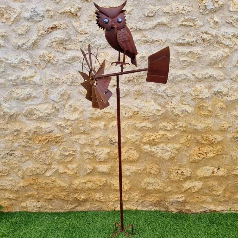 Pic, molino decorativo de jardín en hierro con motivo de búho acabado óxido 54,90 € LEZARD DU JARDIN