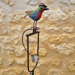 Balansgewicht, metalen en glazen vogelstok met hoed