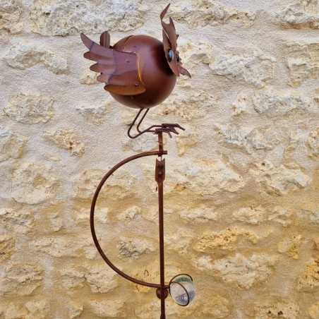 Balansgewicht, ronde metalen tuinpin met uil