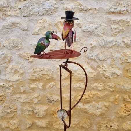 Tuinmobiel Balans op Pin Motieven Twee Raven op een Blad van IJzer en Glas 15x30x158cm