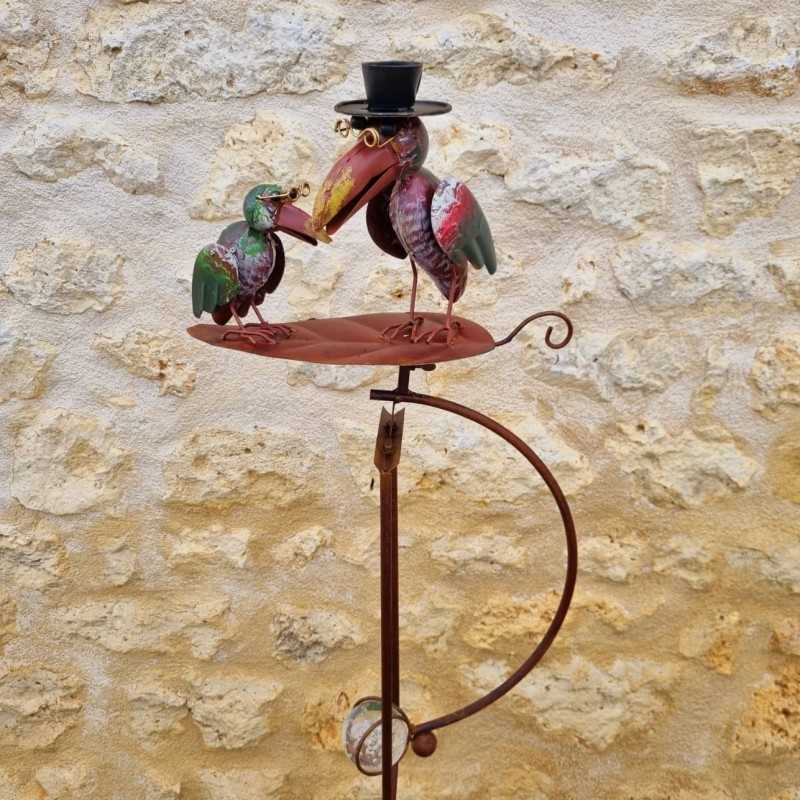 Tuinmobiel Balans op Pin Motieven Twee Raven op een Blad van IJzer en Glas 15x30x158cm