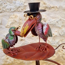 Tuinmobiel Balans op Pin Motieven Twee Raven op een Blad van IJzer en Glas 15x30x158cm