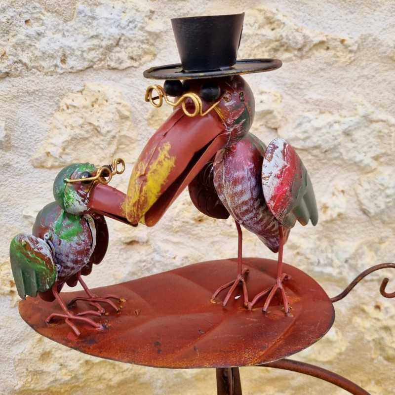 Tuinmobiel Balans op Pin Motieven Twee Raven op een Blad van IJzer en Glas 15x30x158cm
