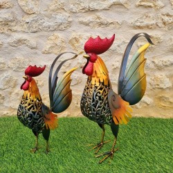 Ijzeren haan in twee maten, verkrijgbaar in goudkleur, grijs, oranje en rood