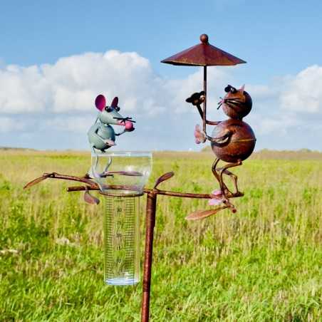 Pluviómetro decorativo de jardín colorido con motivo de gato y ratón 39,90 € LEZARD DU JARDIN