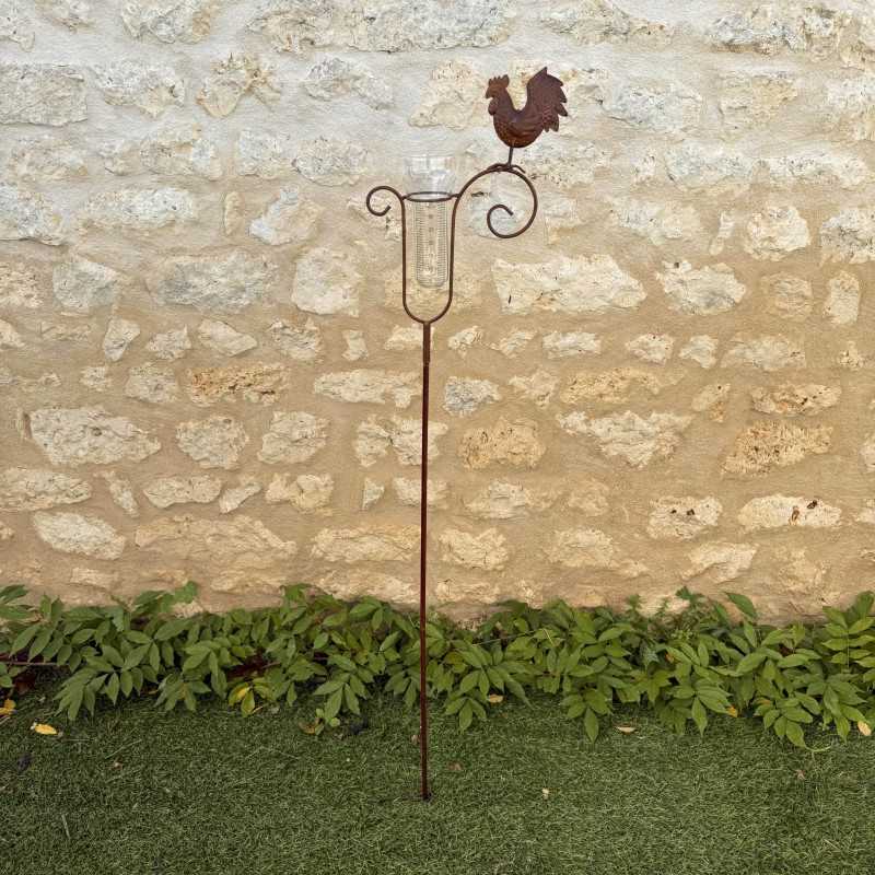 Decoratieve tuinwindmolen regenmeter haan van gepatineerd metaal – 132 cm – Gegradueerd glas 35 mm – Lézard du Jardin