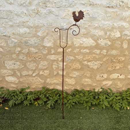 Decoratieve tuinwindmolen regenmeter haan van gepatineerd metaal – 132 cm – Gegradueerd glas 35 mm – Lézard du Jardin