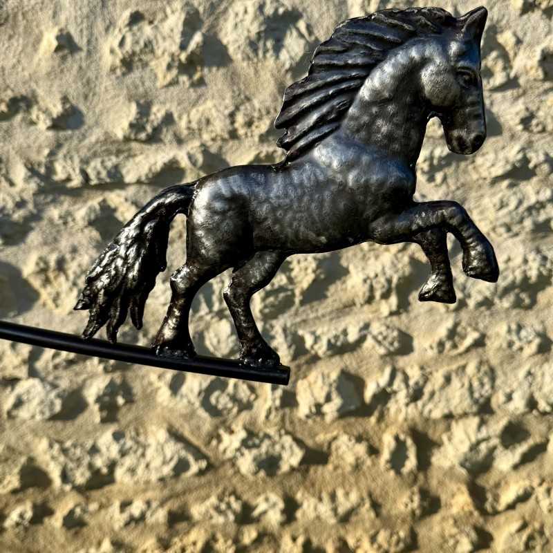 Rvs tuinmobiel opstaande paard, gedetailleerde weergave van het paard