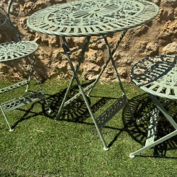 Salon de jardin pliable en fer et fonte – Style vintage patiné vert | Lézard du Jardin