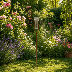 Pluviomètre décoratif de jardin oiseau sous parapluie – Une touche colorée pour mesurer la pluie
