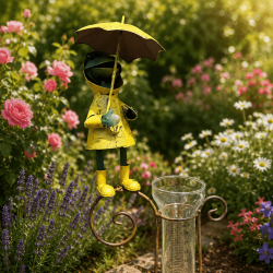 Pluviomètre décoratif grenouille au ciré jaune – Une touche de bonne humeur pour mesurer la pluie