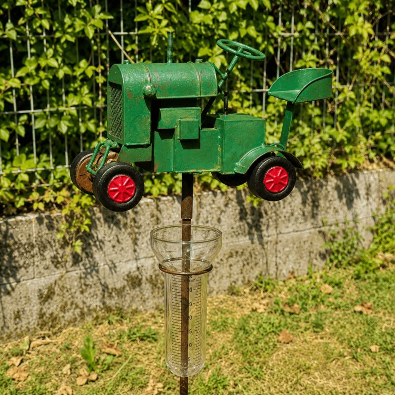 Pluviomètre décoratif tracteur vert – Une touche champêtre pour mesurer la pluie