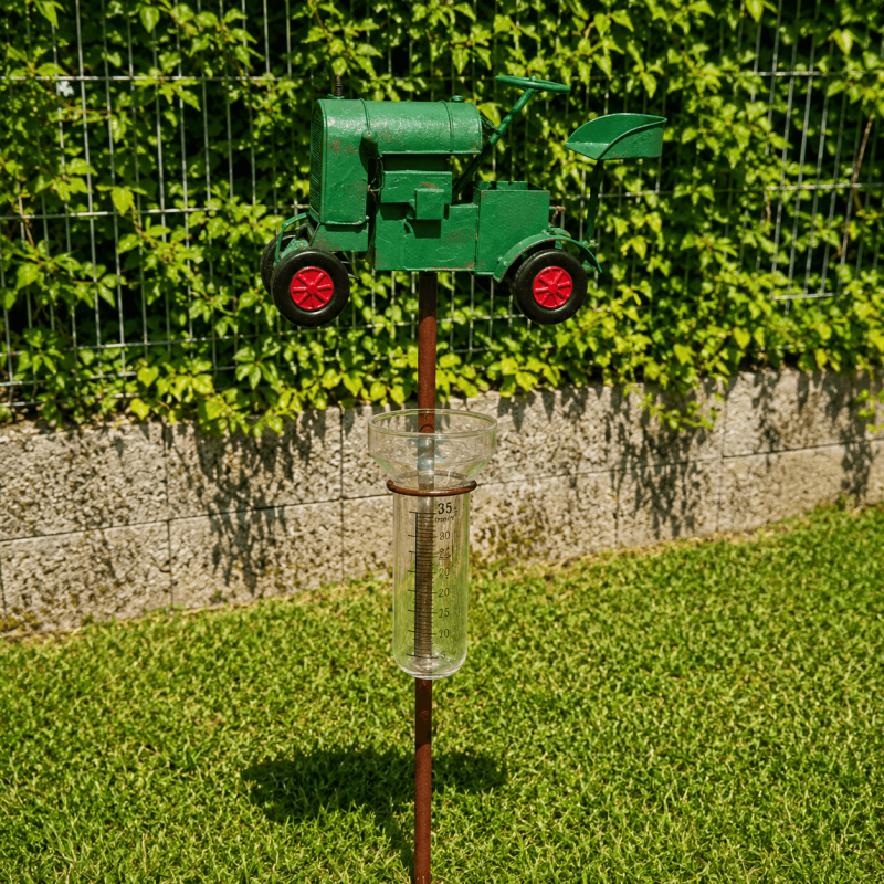 Pluviomètre décoratif tracteur vert – Une touche champêtre pour mesurer la pluie