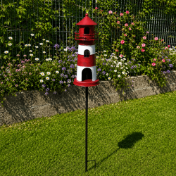 Pic décoratif de jardin phare rouge et blanc – Une ambiance bord de mer au cœur de votre jardin
