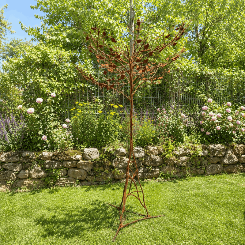 Arbre décoratif en métal rouillé – Sculpture de jardin XXL – H. 240 cm