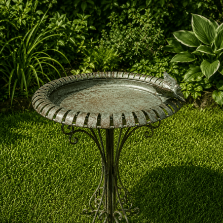 Bain d’oiseaux nid en métal patiné – Coupelle décorative sur pied