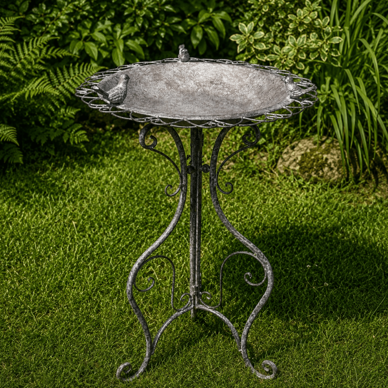 Baño para pájaros decorativo de metal – Ø40 cm – Lagarto del Jardín