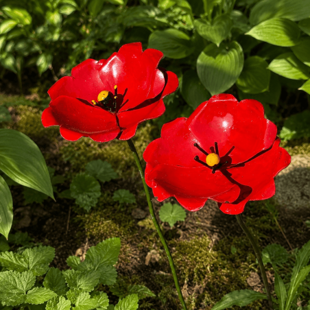 Coquelicot en métal H72 cm – Fleur décorative rouge à planter au jardin