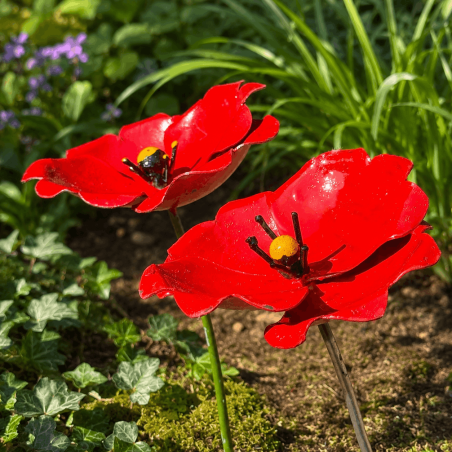 Coquelicot en métal H72 cm – Fleur décorative rouge à planter au jardin