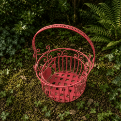Panier porte-pot en métal rouge patiné à fleurs - 2 tailles