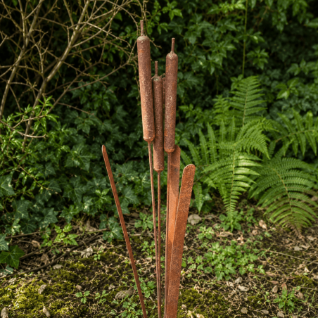 Roseaux décoratifs en métal à planter – Massettes finition rouille H145 cm