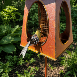 Mangeoire à oiseaux sur pic en métal façon lanterne – H 130 cm