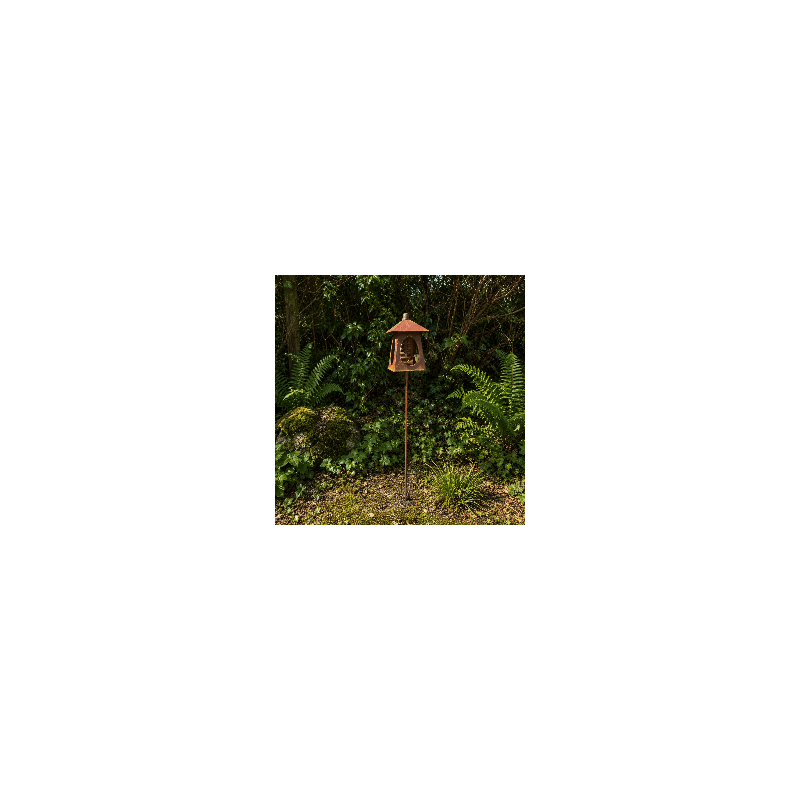 Mangeoire à oiseaux sur pic en métal façon lanterne – H 130 cm